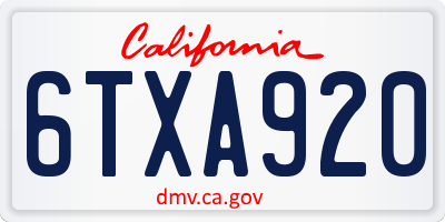 CA license plate 6TXA920