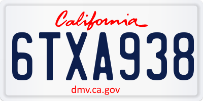 CA license plate 6TXA938