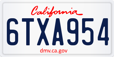 CA license plate 6TXA954