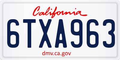 CA license plate 6TXA963