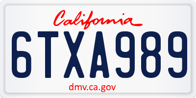 CA license plate 6TXA989