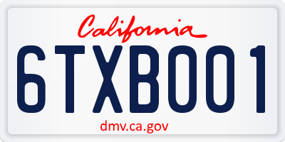 CA license plate 6TXB001