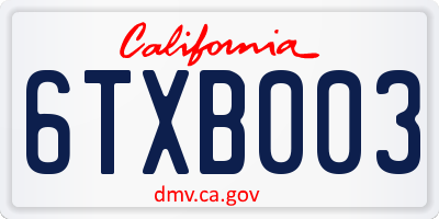 CA license plate 6TXB003