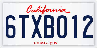 CA license plate 6TXB012