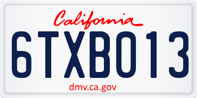 CA license plate 6TXB013