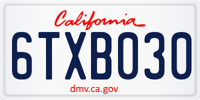 CA license plate 6TXB030