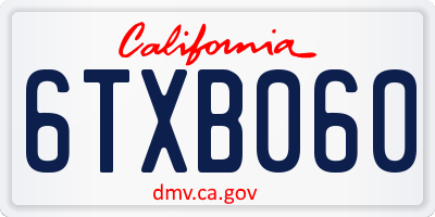 CA license plate 6TXB060