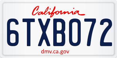 CA license plate 6TXB072