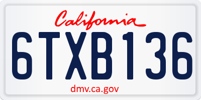 CA license plate 6TXB136