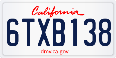 CA license plate 6TXB138