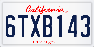 CA license plate 6TXB143