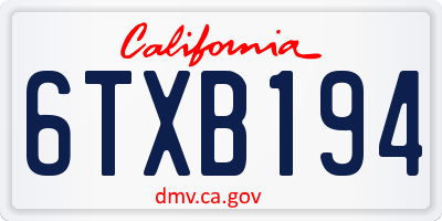 CA license plate 6TXB194