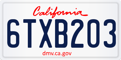CA license plate 6TXB203