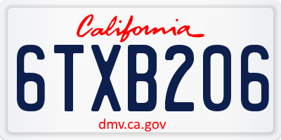 CA license plate 6TXB206
