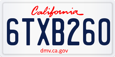 CA license plate 6TXB260