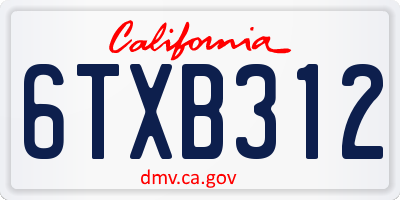 CA license plate 6TXB312