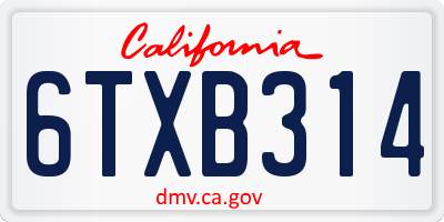 CA license plate 6TXB314