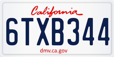 CA license plate 6TXB344