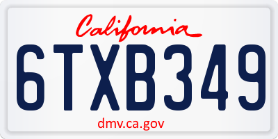 CA license plate 6TXB349