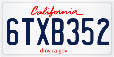 CA license plate 6TXB352