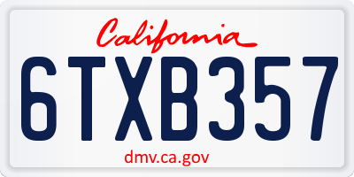 CA license plate 6TXB357