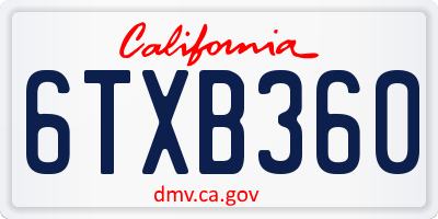 CA license plate 6TXB360