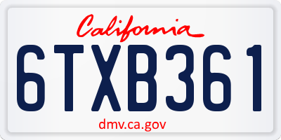 CA license plate 6TXB361