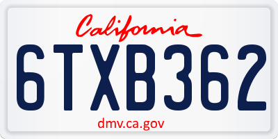 CA license plate 6TXB362