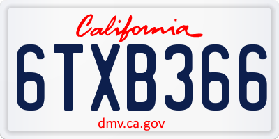 CA license plate 6TXB366