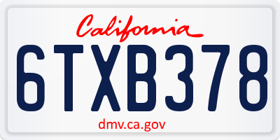 CA license plate 6TXB378