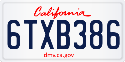 CA license plate 6TXB386