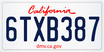 CA license plate 6TXB387