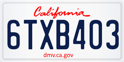 CA license plate 6TXB403