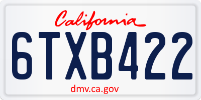 CA license plate 6TXB422