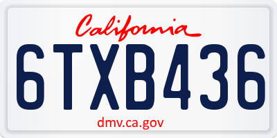 CA license plate 6TXB436
