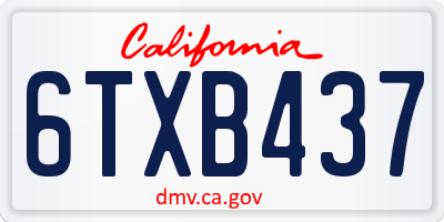 CA license plate 6TXB437