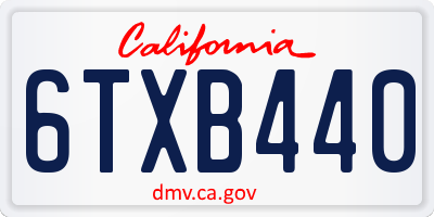 CA license plate 6TXB440