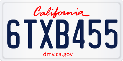 CA license plate 6TXB455