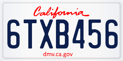 CA license plate 6TXB456