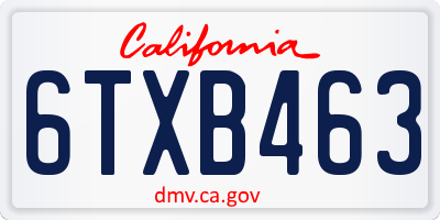 CA license plate 6TXB463