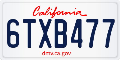 CA license plate 6TXB477