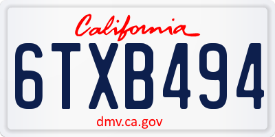CA license plate 6TXB494