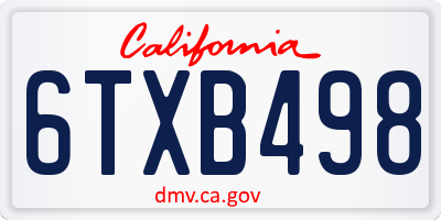 CA license plate 6TXB498