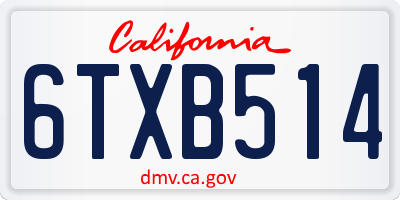 CA license plate 6TXB514