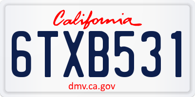 CA license plate 6TXB531