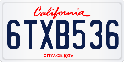 CA license plate 6TXB536
