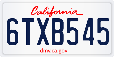 CA license plate 6TXB545