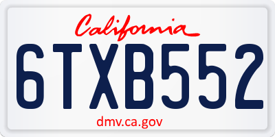 CA license plate 6TXB552