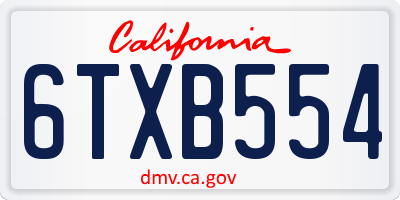 CA license plate 6TXB554