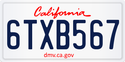 CA license plate 6TXB567